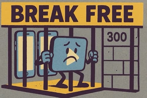 Break Free - Video play button trapped in smartphone jail