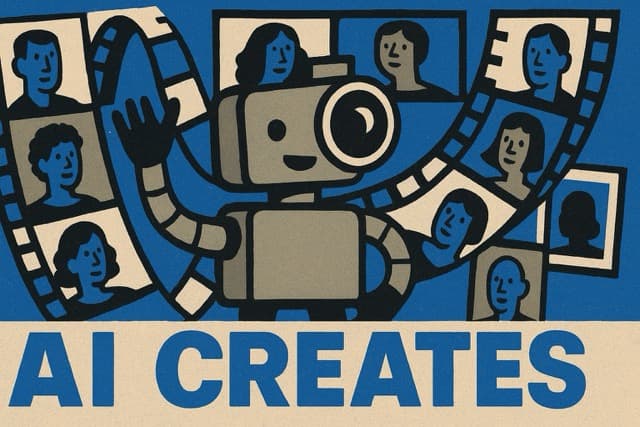 AI Creates - Retro illustration of robot with film strips and photos