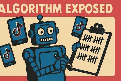TikTok Algorithm Exposed - Retro illustration of robot with scorecard